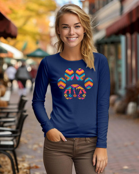 Aztec Sunset Front Print Long Sleeve T-Shirt - Pawz