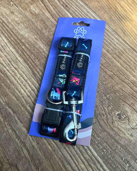 Pawz Bone Dog Navy Collar & Leash Set - Pawz