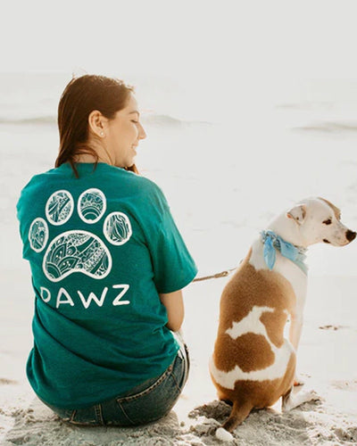 WHITE FLORAL PRINT TEAL TEE - Pawz