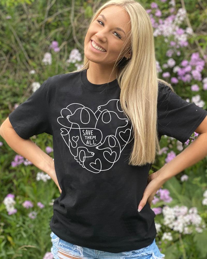 Pawz + Best Friends Animal Heart Outline Black Tee - Pawz