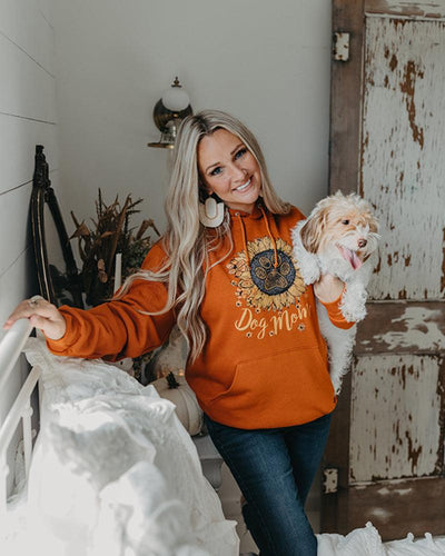 Pawz Burnt Orange Sunflower Dog Mom Hoodie - Pawz