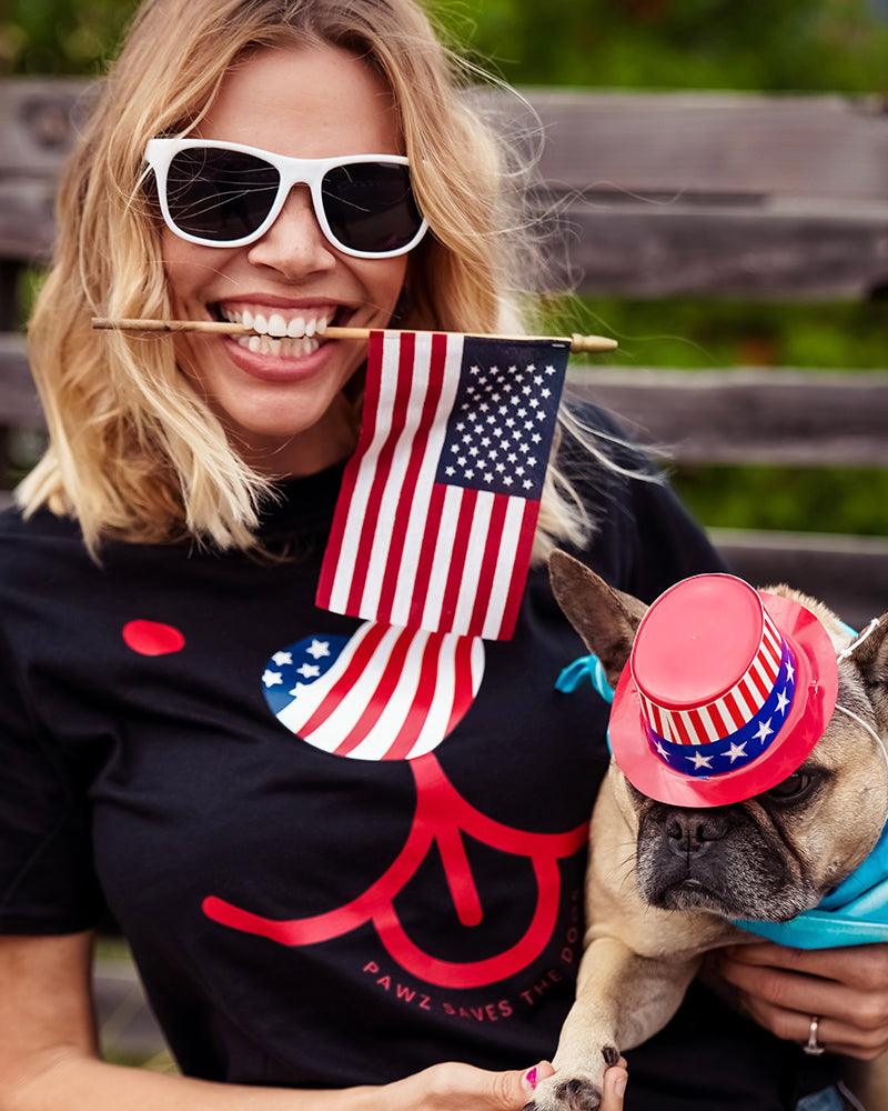 Pawz Red American Dog Black Tee - Pawz