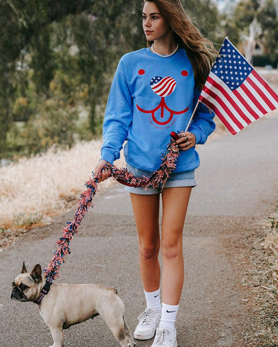 Pawz Red American Dog Carolina Blue Crewneck - Pawz