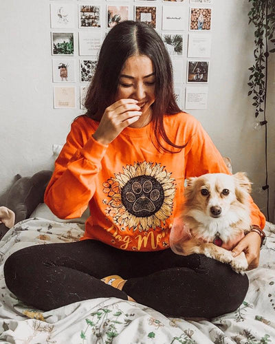 Long Sleeve Orange Sunflower Dog Mom Print - Pawz