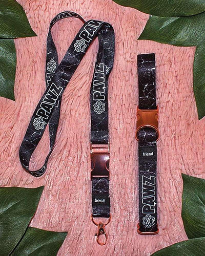 Pawz Matching Black Marble Collar + Lanyard - Pawz