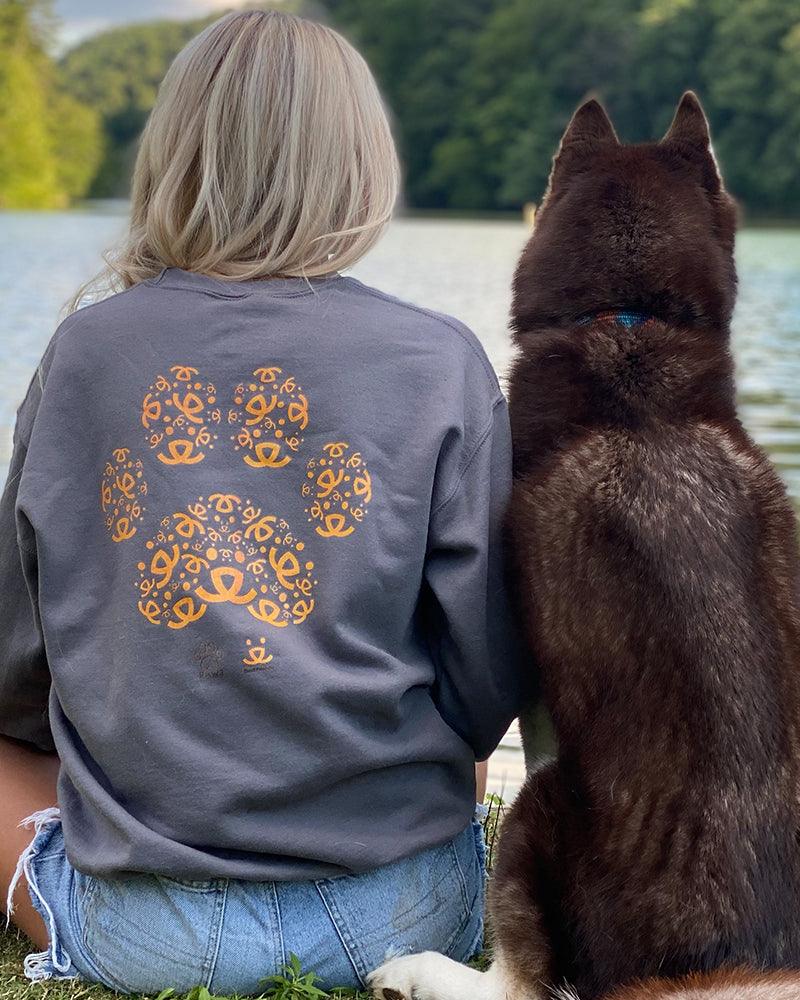 Pawz + Best Friends Orange Logo Paw Slate Crewneck - Pawz