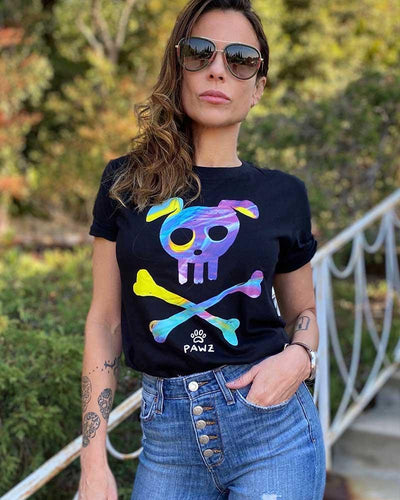Pawz Watercolor Skull & Bones Black Short Sleeve Tee - Pawz